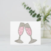 ピンクのシャンパン Save the Date 結婚式 花嫁 花婿 案内ポストカード (スタンド正面)