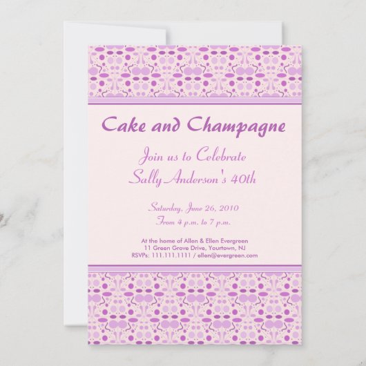 ピンクのシャンペンの誕生日の水玉模様のパーティー 招待状 (裏面)