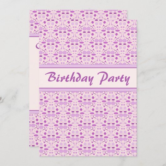 ピンクのシャンペンの誕生日の水玉模様のパーティー 招待状 (正面/裏面)