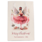 ピンクのシュガープラム妖精のヴィンテージクリスマス ミディアムペーパーバッグ (正面)