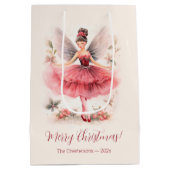 ピンクのシュガープラム妖精のヴィンテージクリスマス ミディアムペーパーバッグ (裏面)