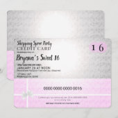 ピンクのショッピング祭り クレジットカード スウィート16パーティー 招待状 (正面/裏面)