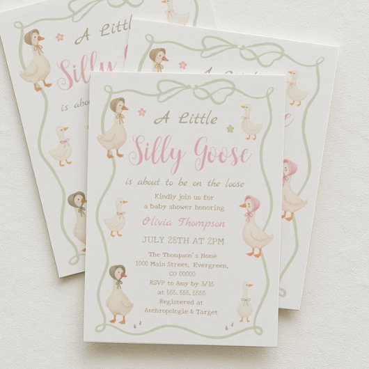 ピンクのシリーゴースベイビーシャワー招待状 招待状