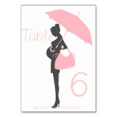ピンクのシルエットのベビーシャワーのテーブルカード テーブルナンバー (裏面)