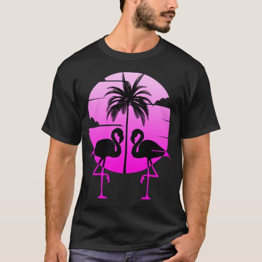 ピンクのシルエット フラミンゴ 鳥 Tシャツ (正面)