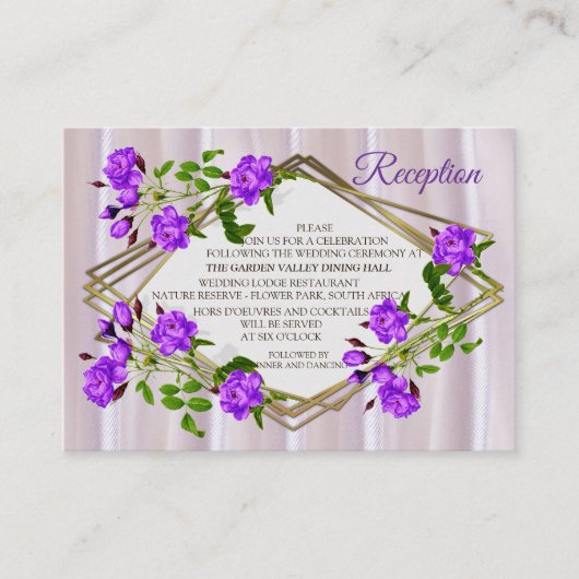 ピンクのシルクの紫がかった水色のバラ エンクロージャーカード (正面)