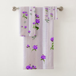 ピンクのシルクの紫がかった水色のバラ バスタオルセット