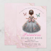 ピンクのシルバー姫のドレス おとぎ話の誕生日パーティー 招待状 (正面/裏面)