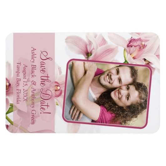 ピンクのシンビジウムオーキッド結婚フローラのフォトマグネット マグネット (横)