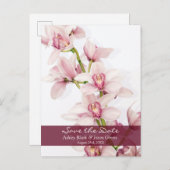 ピンクのシンビジウムオーキッド結婚式の日付を保存 案内ポストカード (正面/裏面)