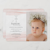 ピンクのシンプルな写真招待状 招待状 (正面/裏面)