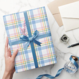 ピンクのシンプルギンガムチェックのクリスマス ラッピングペーパー