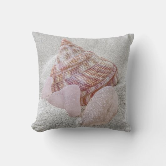 ピンクのシーグラスとシーシェル – 枕 (正面)