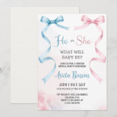 ピンクのジェンダー・リビール招待状カード 招待状 (正面/裏面)