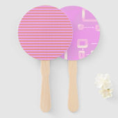 ピンクのジオメトリックストライプス ハンドファン (正面&裏面)