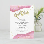 ピンクのジオードとフェイク金ゴールドルック| 18誕生日 招待状 (スタンド正面)