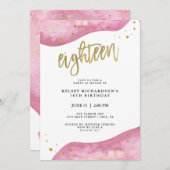 ピンクのジオードとフェイク金ゴールドルック| 18誕生日 招待状 (正面/裏面)