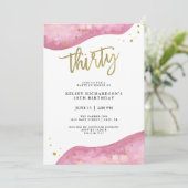 ピンクのジオードと偽のゴールドのようなデザイン | 30歳の誕生日 招待状 (スタンド正面)