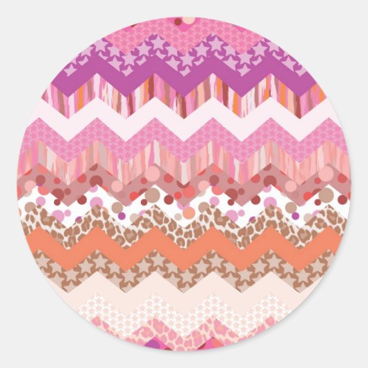 ピンクのジグザグの背景 ラウンドシール (正面)