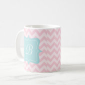 ピンクのジグザグ形のモノグラム コーヒーマグカップ (正面左)