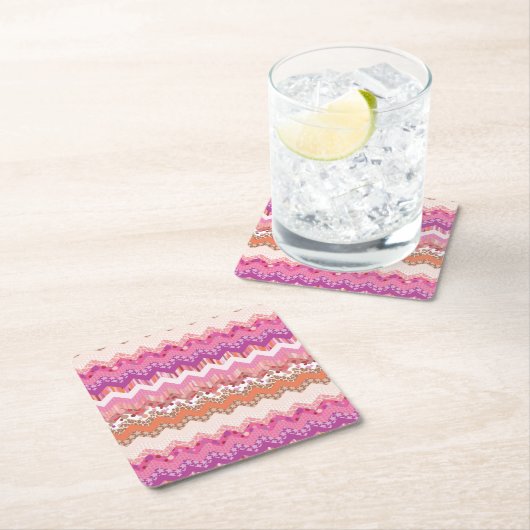 ピンクのジグザグ形の背景 スクエアペーパーコースター (インサイチュ)