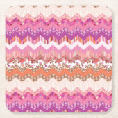 ピンクのジグザグ形の背景 スクエアペーパーコースター (正面)