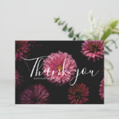 ピンクのジニアの花の結婚式の御礼カード サンキューカード (スタンド正面)