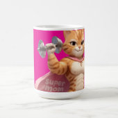 ピンクのジム猫コーヒーマグ – おもしろいフィットネスギフト コーヒーマグカップ (中央)