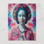 ピンクのジャケットを持つ青い花の王女 ポストカード (正面)