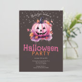 ピンクのジャック・オ・ランタンが星に囲まれるハロウィンパーティー 招待状 (スタンド正面)