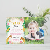 ピンクのジャングルの動物の写真を使った誕生日お礼カード サンキューカード (スタンド正面)