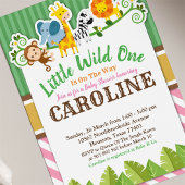 ピンクのジャングルサファリ動物園の動物の赤ちゃんシャワー 招待状