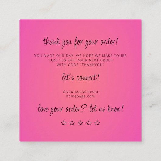 ピンクのジュエリー気にの指示Business Thank You エンクロージャーカード (裏面)