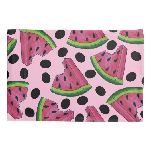 ピンクのジューシーなスイカくさび種子フルーツ 枕カバー (裏面)