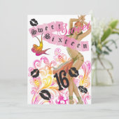 ピンクのジューシールックファッションSweet sixteen 招待状 (スタンド正面)