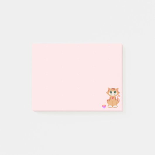 ピンクのジンジャータビー子猫のキャラクター ポストイット (正面)