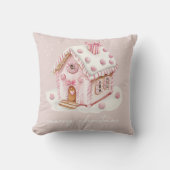 ピンクのジンジャーブレッドのクリスマスピロー クッション (正面)