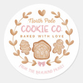 ピンクのジンジャーブレッドクリスマスクッキー交換 ラウンドシール (正面)