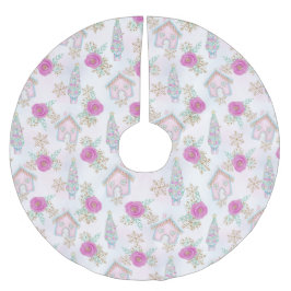 ピンクのジンジャーブレッドクリスマス ブラッシュドポリエステルツリースカート