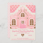 ピンクのジンジャーブレッドハウスの飾り付けパーティー招待状 招待状 (正面/裏面)