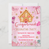 ピンクのジンジャーブレッドハウスの飾り付けパーティー招待状 招待状 (正面)