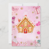 ピンクのジンジャーブレッドハウスの飾り付けパーティー招待状 招待状 (裏面)