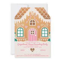 ピンクのジンジャーブレッドハウスの飾り付けパーティー