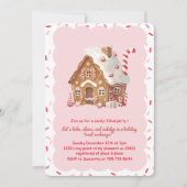 ピンクのジンジャーブレッドハウスクッキー交換会 招待状 (正面)