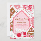 ピンクのジンジャーブレッドハウスパーティー招待状 招待状 (正面)
