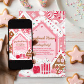 ピンクのジンジャーブレッドハウスパーティー招待状 招待状