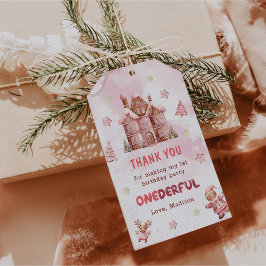ピンクのジンジャーブレッドハウス クリスマス ファーストバースデー ギフトタグ