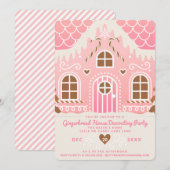 ピンクのジンジャーブレッドハウス デコレーション パーティー招待状 招待状 (正面/裏面)