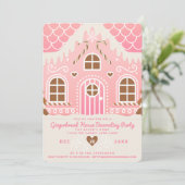 ピンクのジンジャーブレッドハウス デコレーション パーティー招待状 招待状 (スタンド正面)