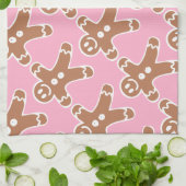ピンクのジンジャーブレッドマン キッチンタオル (折り畳み)